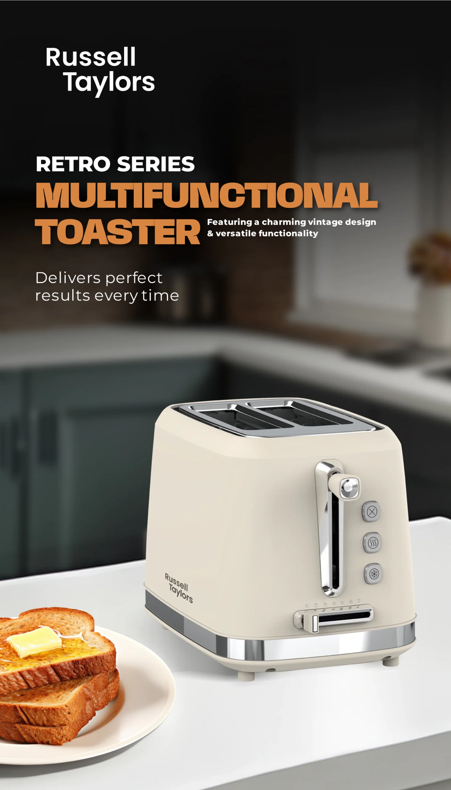 Russell Taylors Retro Toaster RT-10, 𝟳 𝗦𝗵𝗮𝗱𝗲 𝗦𝗲𝘁𝘁𝗶𝗻𝗴𝘀, 2 Years Warranty