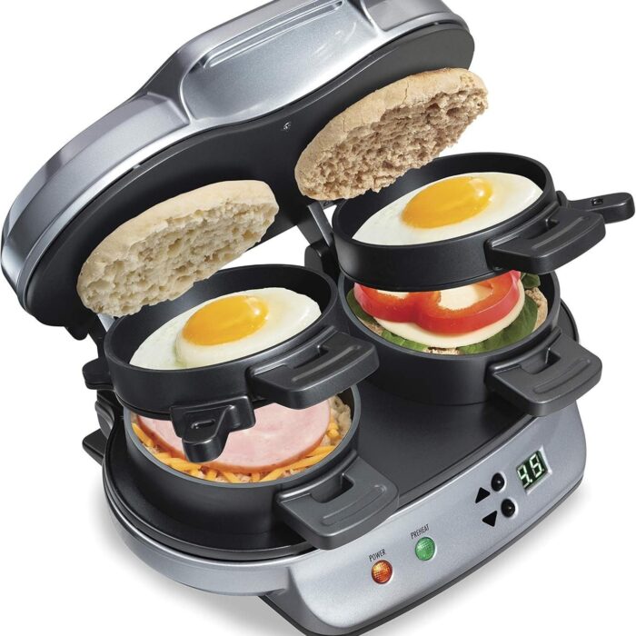 Hamilton Beach Dual Breakfast Sandwich Maker with Timer. Silver (25490A)