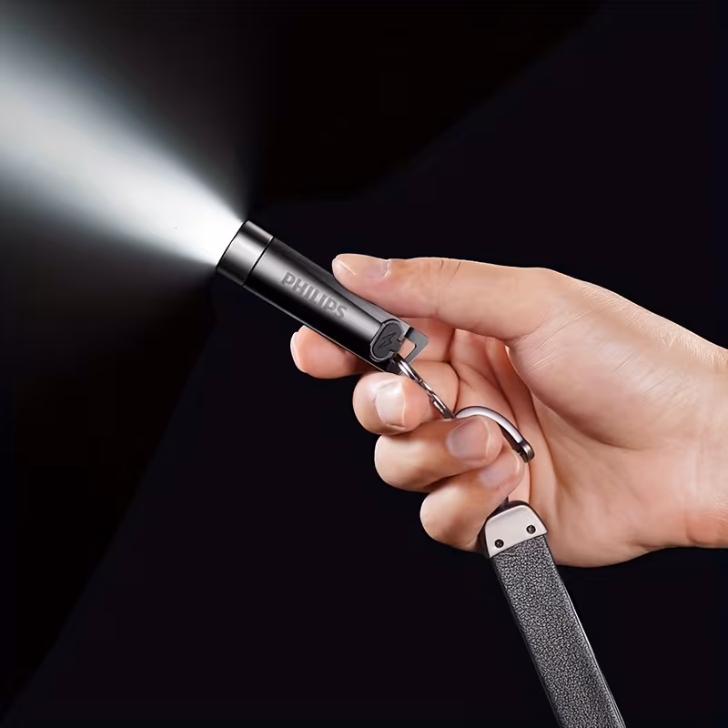 PHILIPS Bright light mini flashlight Portable pendable keychain purple light flashlight Tpye-C charging night commute travel essential