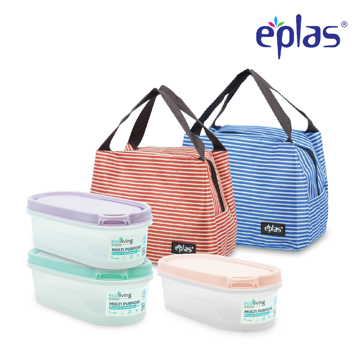 EPLAS OFFER PACK 480ml x2 Airtight Bento Food Storage With Lunch Box Beg.Bekas Makanan.ECO-1771(2)/EG-D/PK/BL