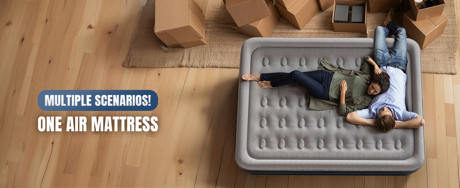 Queen Air Mattress with Built-in Pump. 18 Top Inflatable Mattress with Waterproof Flocking Fabric. Three-Minute Quick-Inflatable Bed. Portable Blow Up Mattress for Home. Outdoor and Guests