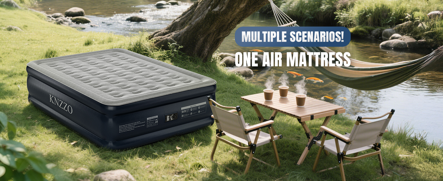 Queen Air Mattress with Built-in Pump. 18 Top Inflatable Mattress with Waterproof Flocking Fabric. Three-Minute Quick-Inflatable Bed. Portable Blow Up Mattress for Home. Outdoor and Guests
