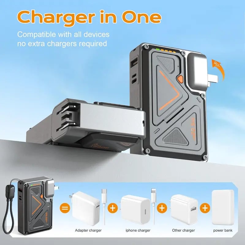 🔥Christmas  Discount 49% Off🎄6-in-1 Magnetic Portable Power Bank 10000mAh Portable Charger with Integrated Cable and Foldable AC Plug