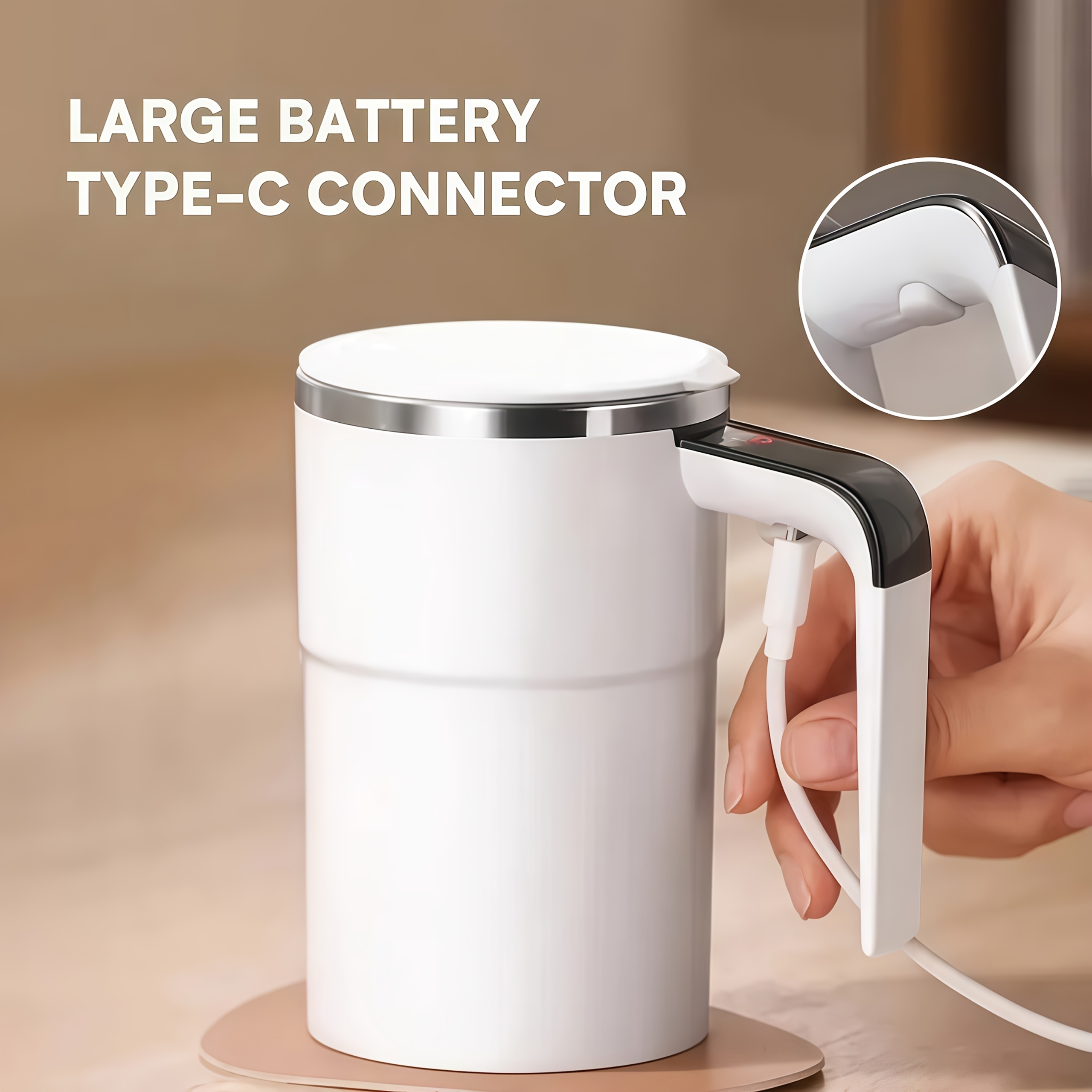USB Rechargeable Electric Coffee Cup with Temperature Display & Stirring Function - Large Capacity Portable Travel Mug, 18650 Lithium Battery, 0.6W Power, Usb Charging for Home & Office Use, Coffee Maker, Coffee Maker for Home