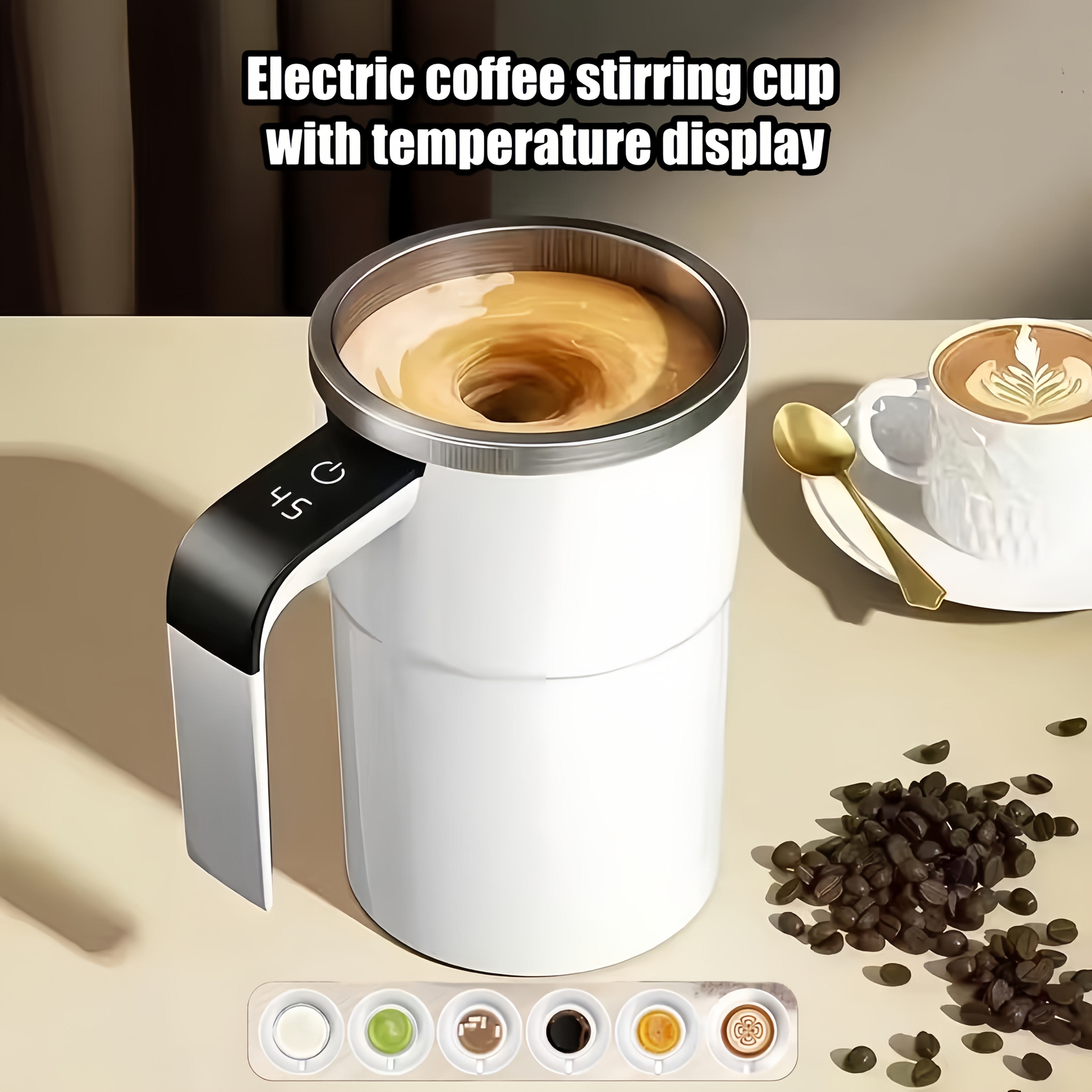 USB Rechargeable Electric Coffee Cup with Temperature Display & Stirring Function - Large Capacity Portable Travel Mug, 18650 Lithium Battery, 0.6W Power, Usb Charging for Home & Office Use, Coffee Maker, Coffee Maker for Home